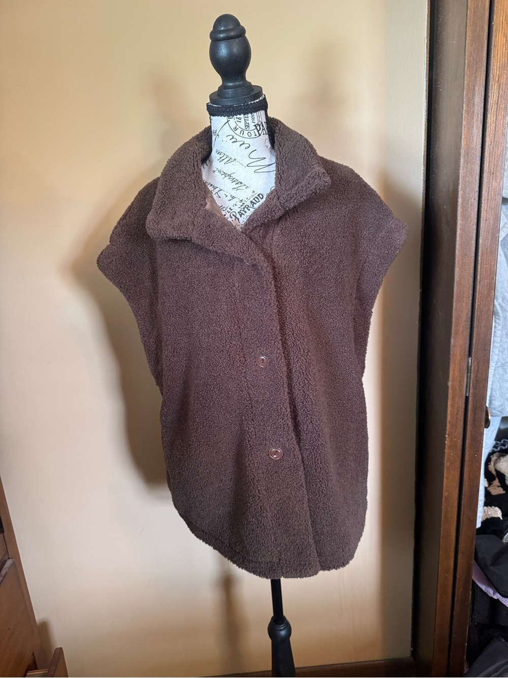 Cozy Brown Women's Sherpa Button-Up Sweater Vest